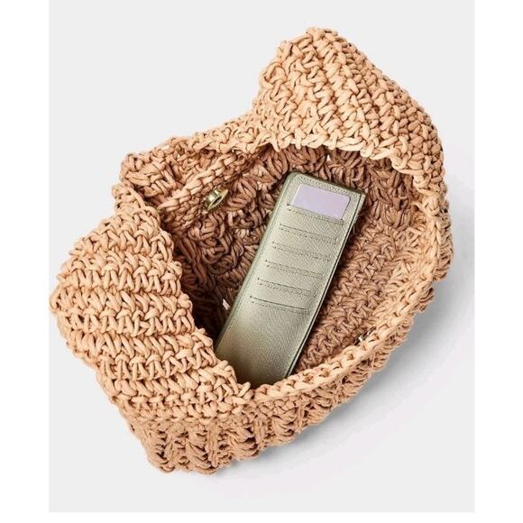 A New Day™ Straw Tie-Top Shoulder Bag Light Brown Woven Paper Beige b3 - Picture 4 of 6